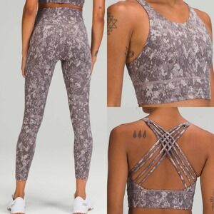 Lululemon Wunder Train High Rise Leggings Sports Bra Womens Size 4 Yoga Set Grey